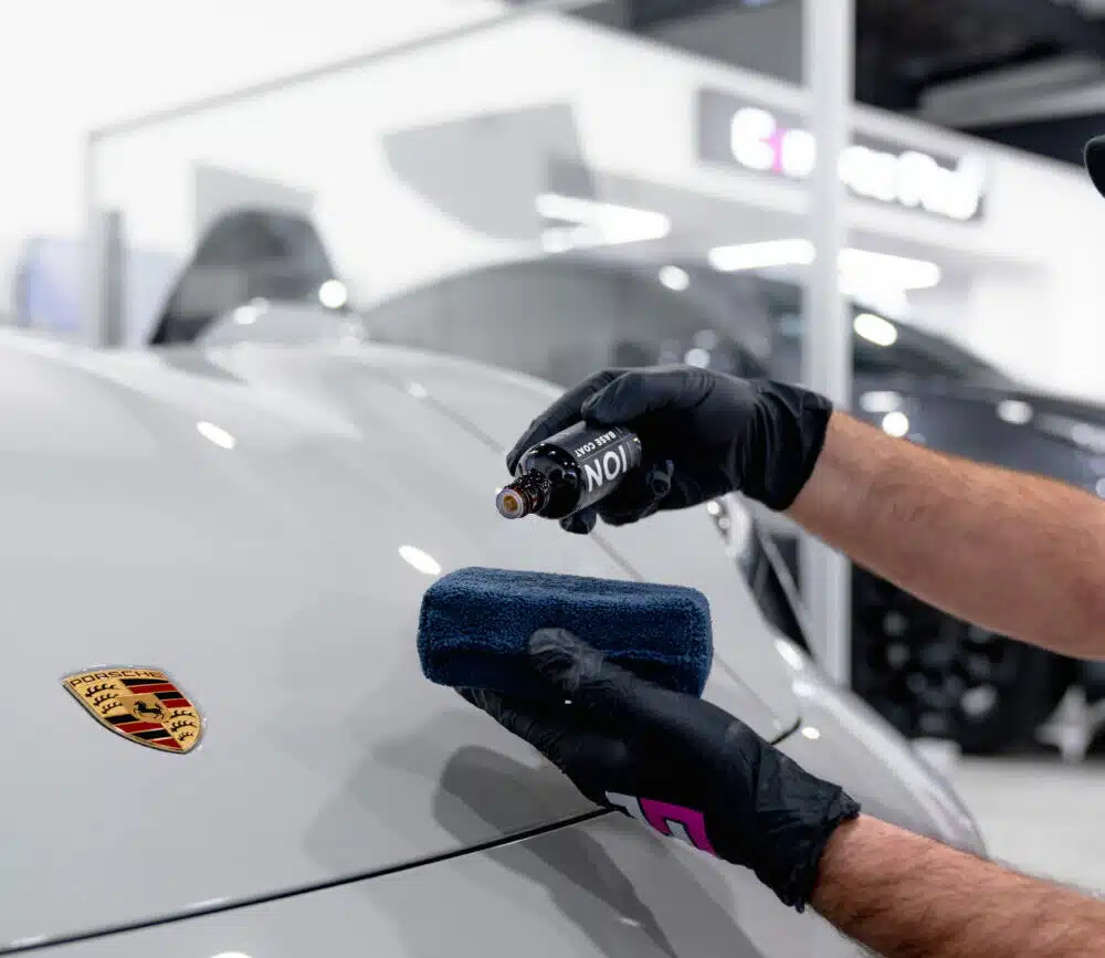 Close-up showing a ceramic-coated automotive finish